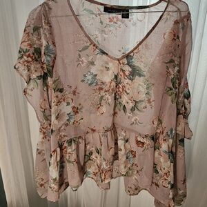 Halogen Pink Asymmetrical Ruffled Peplum Blouse